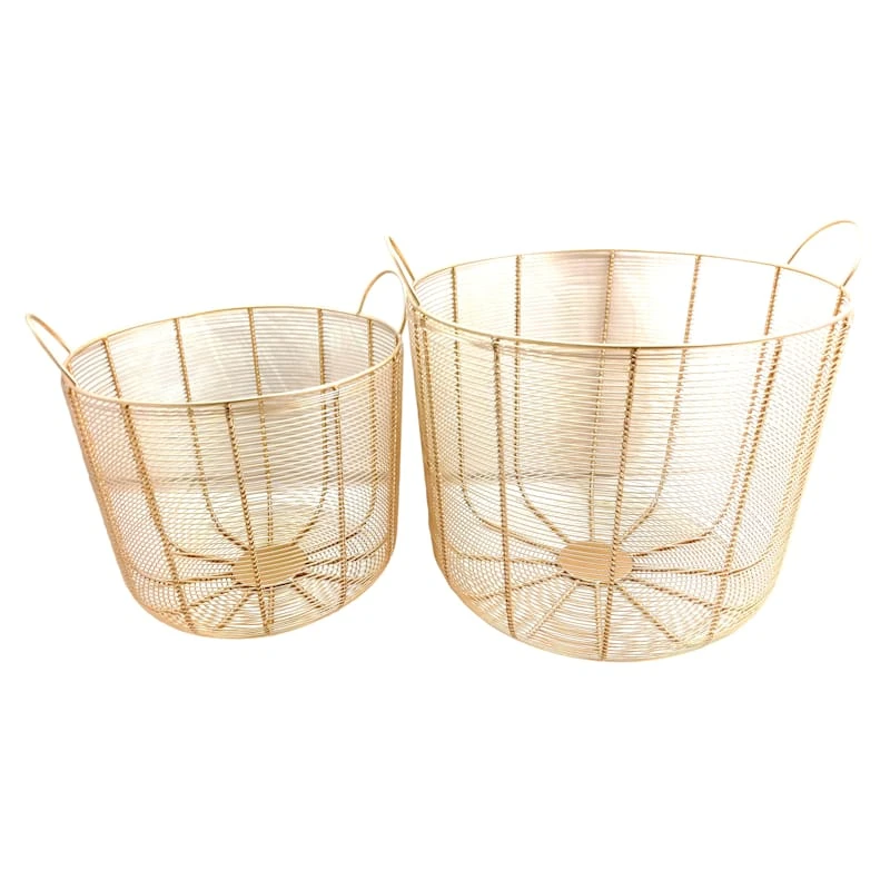 Tracey Boyd Round Gold Metal Storage Basket, Medium 3 Tracey Boyd Round Gold Metal Storage Basket, Medium