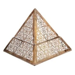 Triangle Wooden Carved Box, 5"
