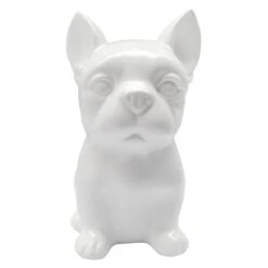 White Ceramic Frenchie Dog Figurine, 8.5"