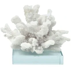White Coral Figurine On Glass Base, 5"