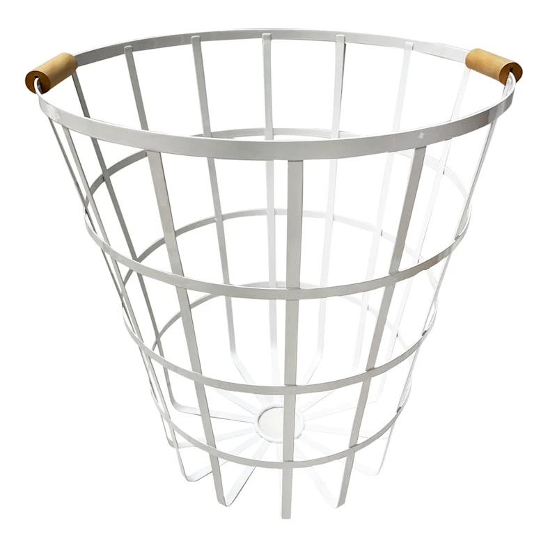 White Metal Basket With Wood Handle 3 White Metal Basket With Wood Handle