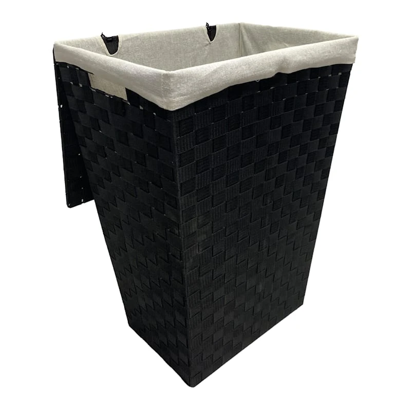 Woven Band Laundry Hamper With Lid & Removable Liner, Black 3 Woven Band Laundry Hamper With Lid & Removable Liner, Black